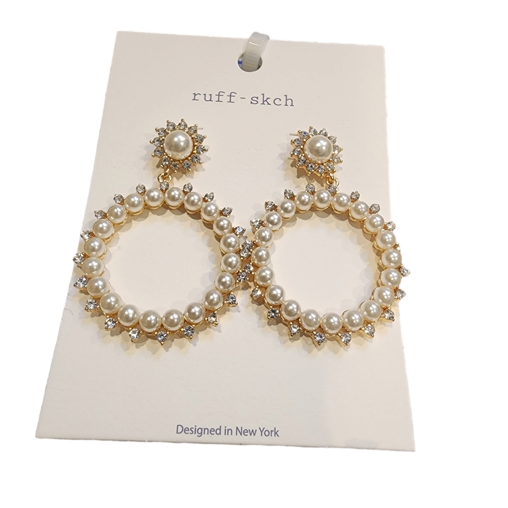 Gold Pearl Circle Earrings NWT